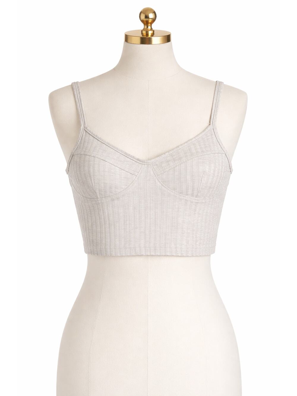 H&M Ribbed Crop Tank XS Neutral Basic Cami Fitted Stretch Top  Coquette Y2K 90s